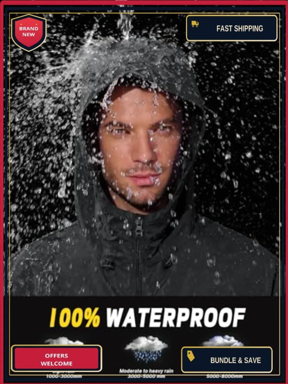 Waterproof Rain Jacket Men Ultra Light Packable Windbreaker